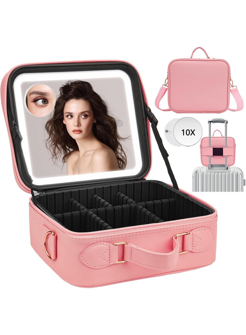 DubaiGallery Portable Makeup Organizer Bag with LED Light Mirror, Large Capacity Cosmetic Storage Case, Adjustable Dividers, Travel Friendly Beauty Box for Women, Professional Makeup Artists, Daily Use and Vanity Organization - Image 2